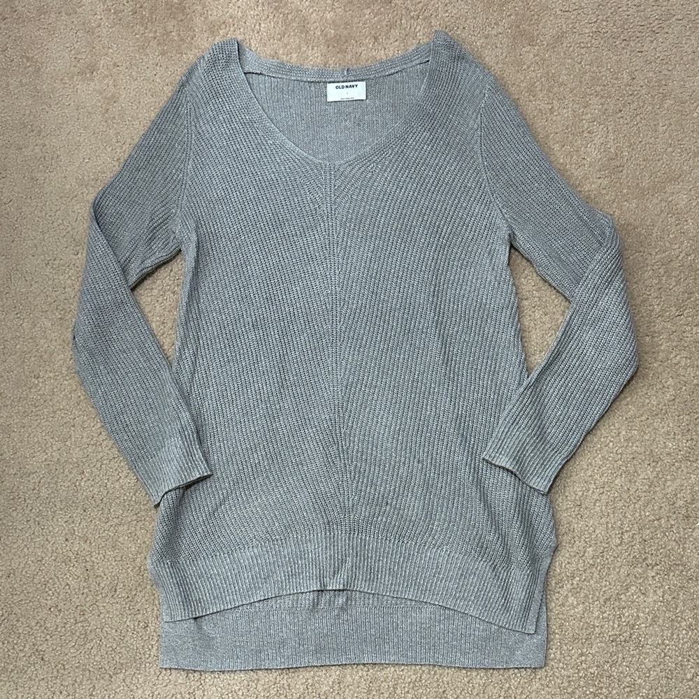 Old Navy Women's Textured Knit V-Neck Gray Sweater